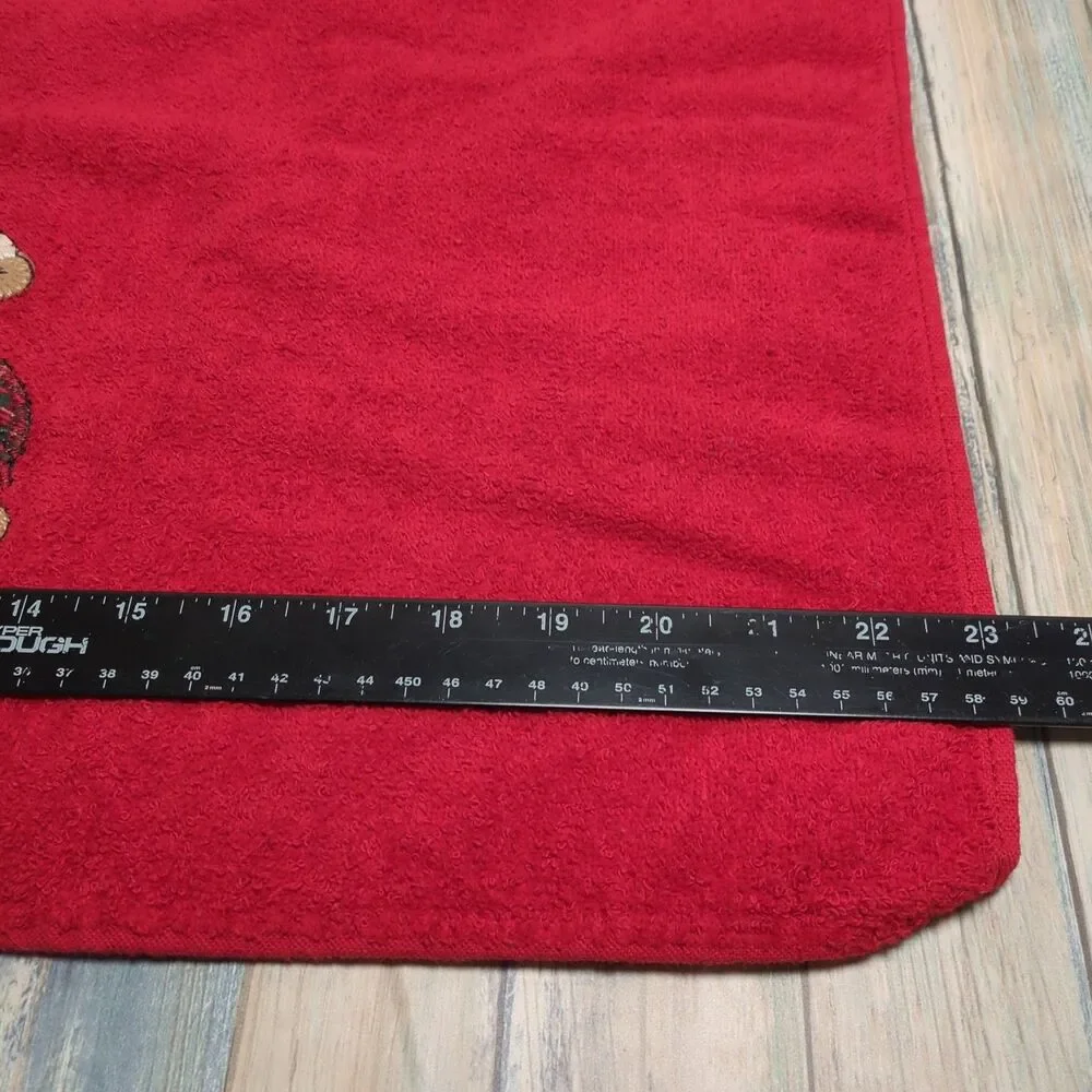 Vintage Cannon Christmas Teddy Bear Red Bath Towel Plaid 100% Cotton Made in USA